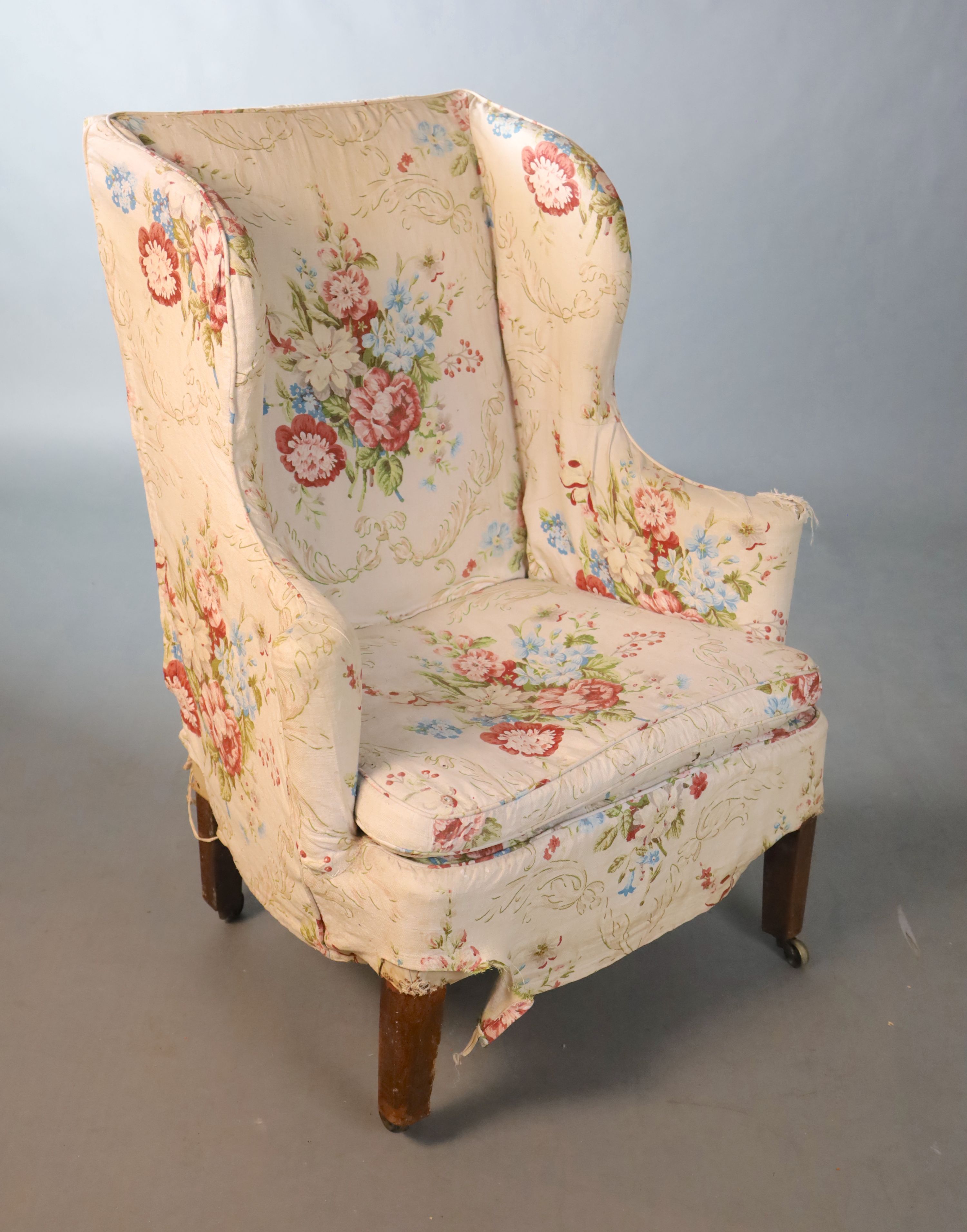 A George III mahogany wing armchair, W.51cm D.76cm H.107cm